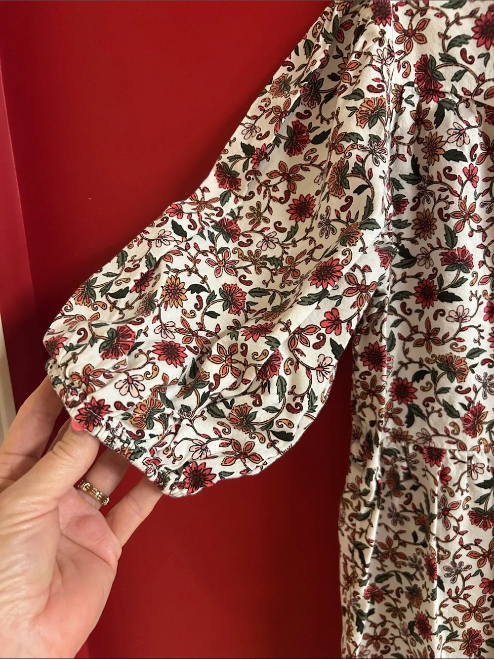 Old Navy Cream Dress with Red and Green Floral Print size 14-16